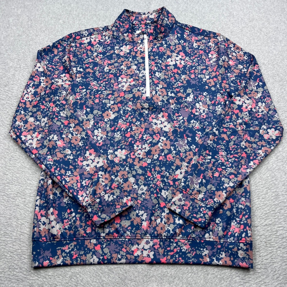 Waggle 1/4 Zip Pullover Mens Medium Blue Floral Stretch Performance Mock Golf